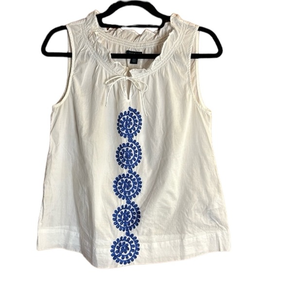 Tommy Hilfiger Tops - Tommy Hilfiger White Cotton Sleeveless Blouse with Blue Embroidered design